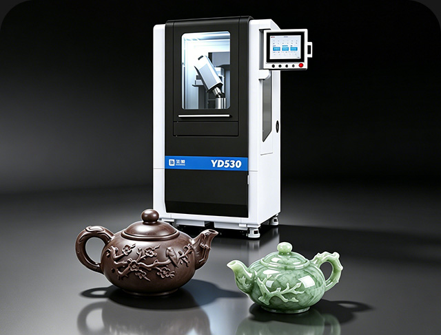 玉雕工作室做玉石茶壶，掏膛洗膛、茶嘴内孔用